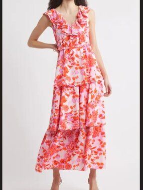 Chelsea28 Floral Tiered Ruffle Maxi Dress - Size Medium